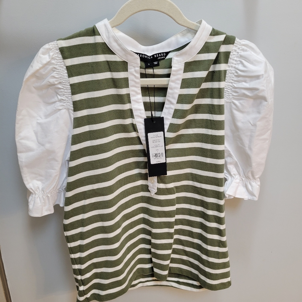 Veronica Beard JeansRaegan Elbow-Sleeve Striped Top
